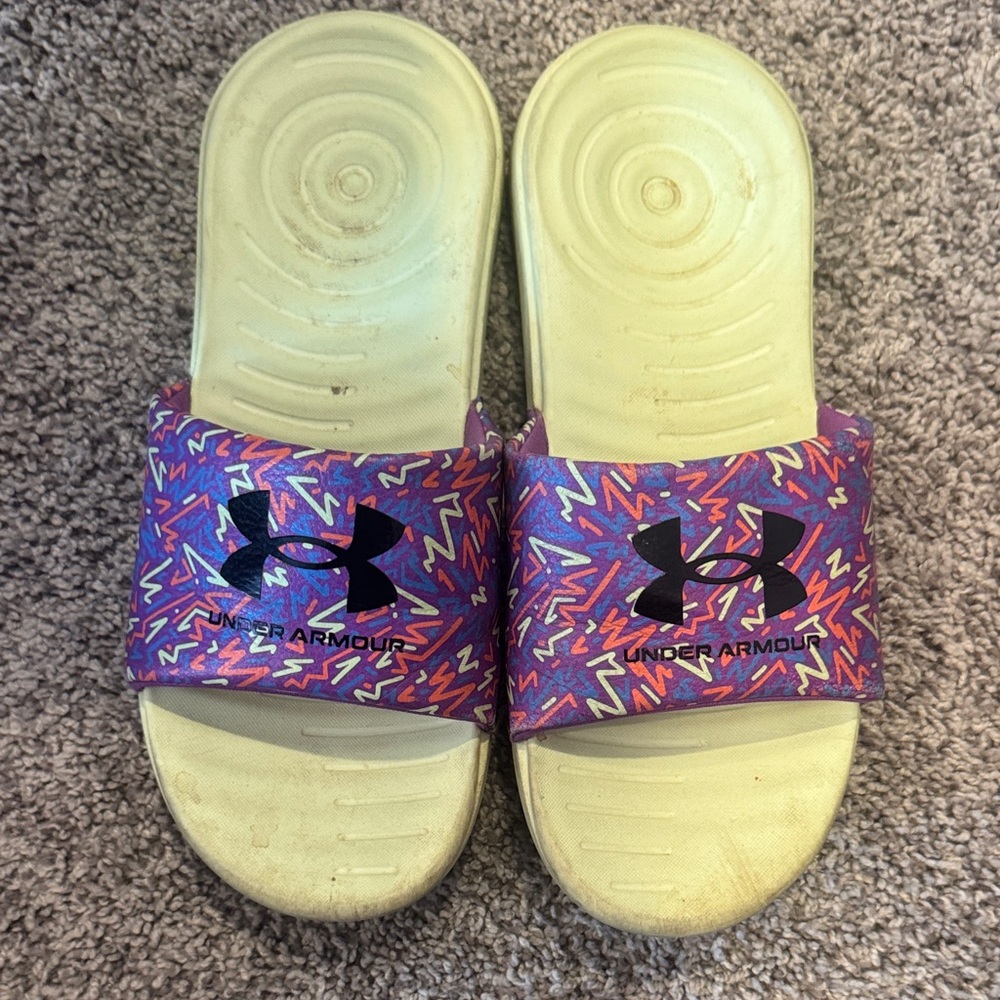 Under Armour Kids Slide Sandals - Purple and Yellow